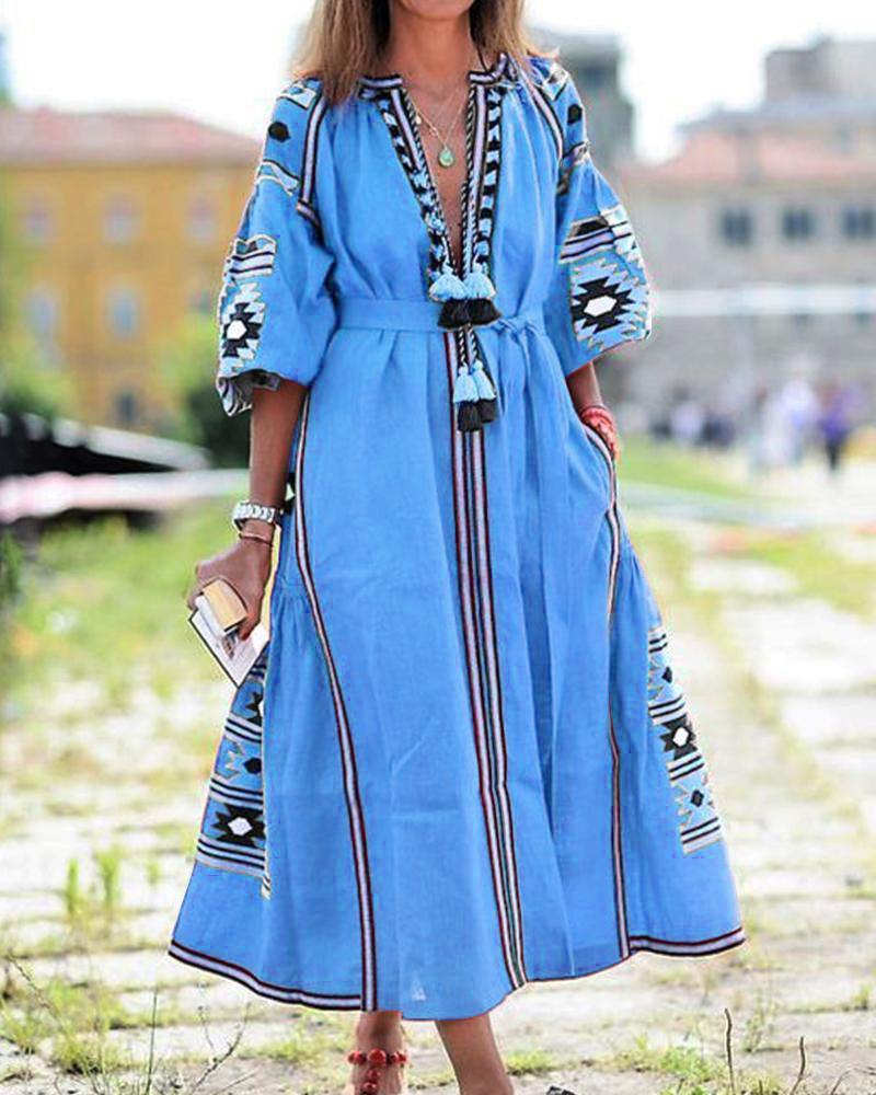 New Women Bohemia Print Long Dresses-STYLEGOING