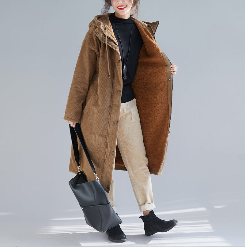 Women Plus Sizes Warm Overcoats with Hats