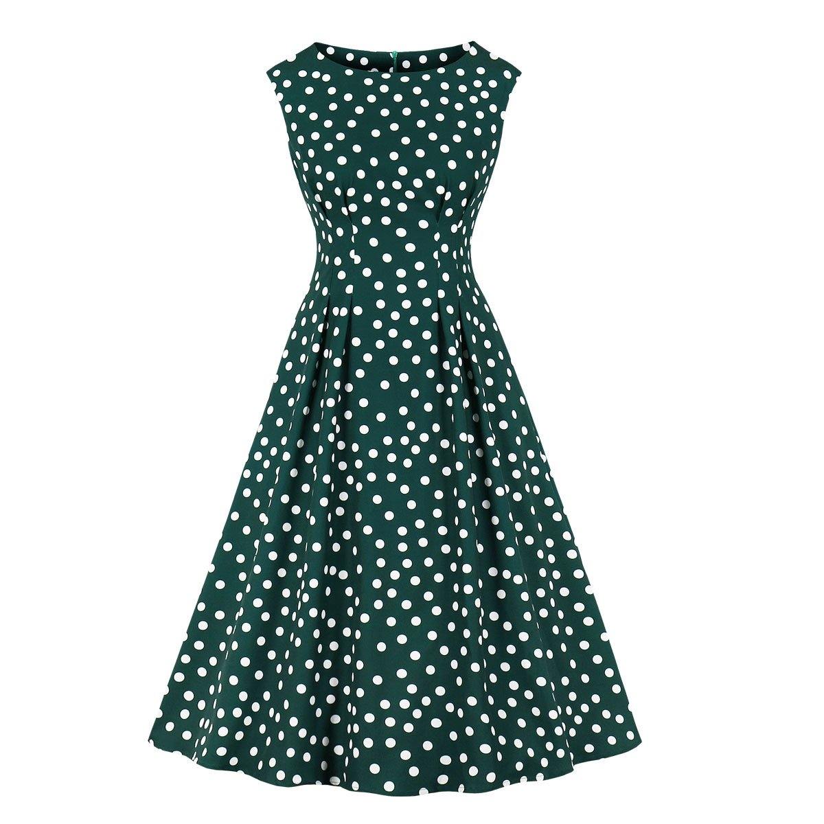 Women Summer Dot Print Retro Dresses-STYLEGOING