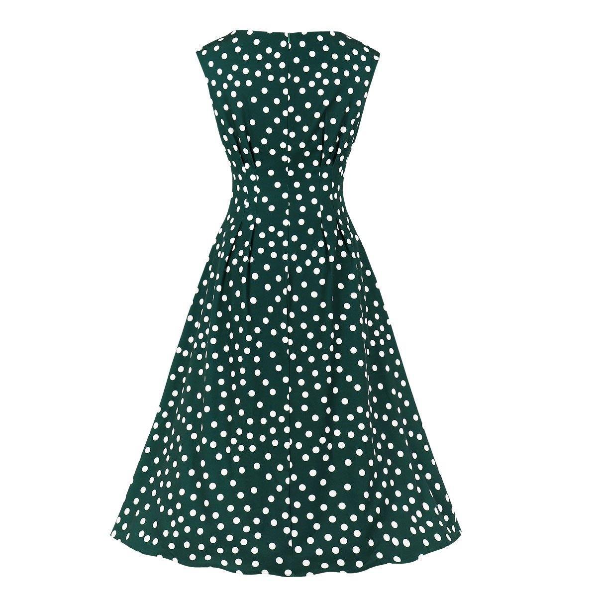 Women Summer Dot Print Retro Dresses-STYLEGOING