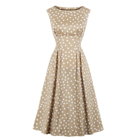 Women Summer Dot Print Retro Dresses-STYLEGOING