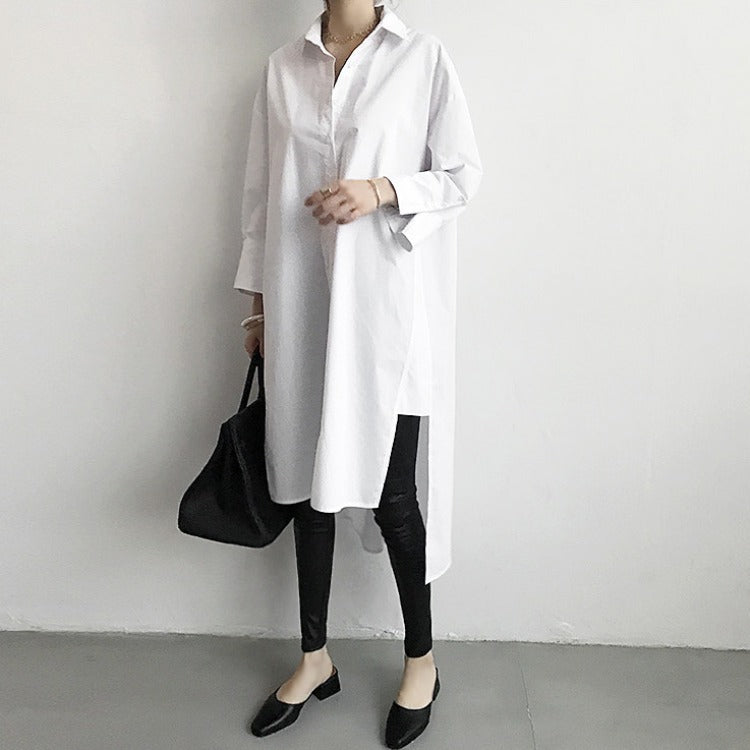 Women Autumn Asymmetric Long Sleeves Shirt Dresses