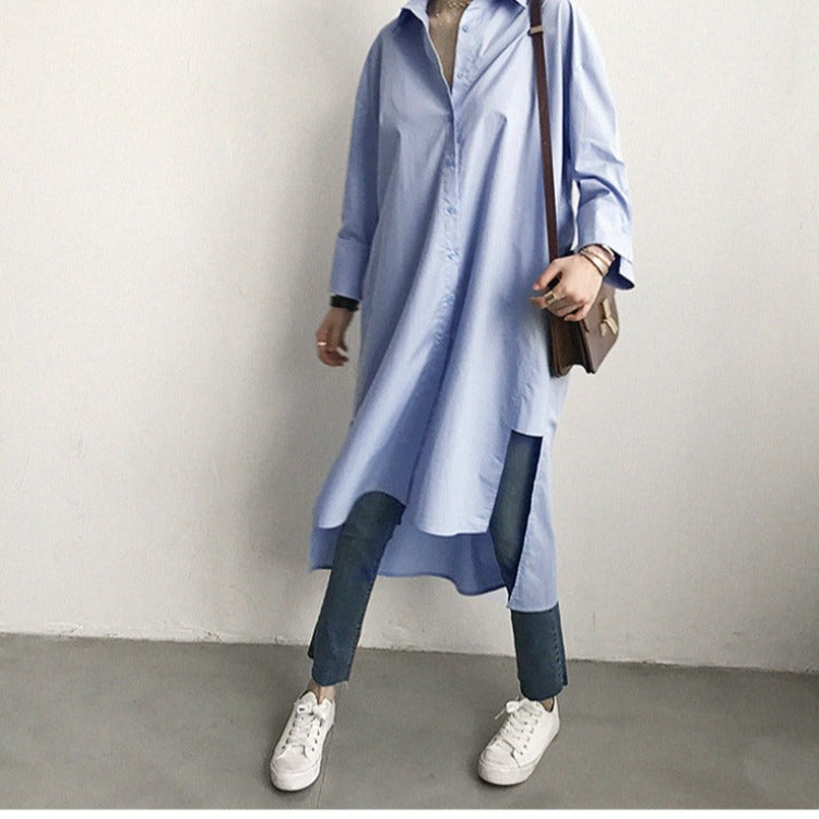 Women Autumn Asymmetric Long Sleeves Shirt Dresses