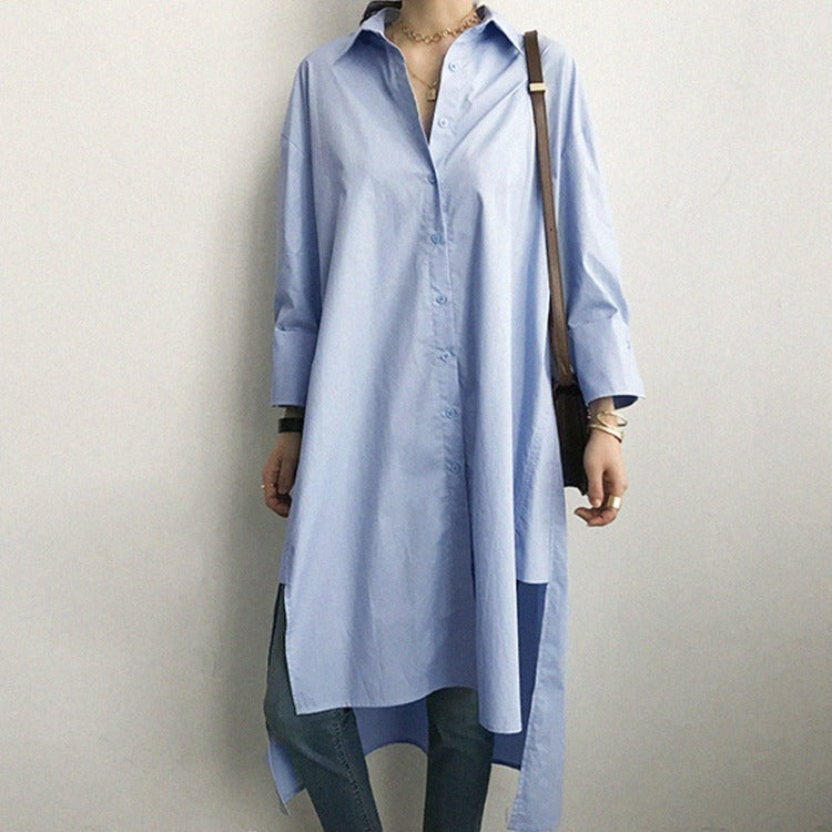 Women Autumn Asymmetric Long Sleeves Shirt Dresses