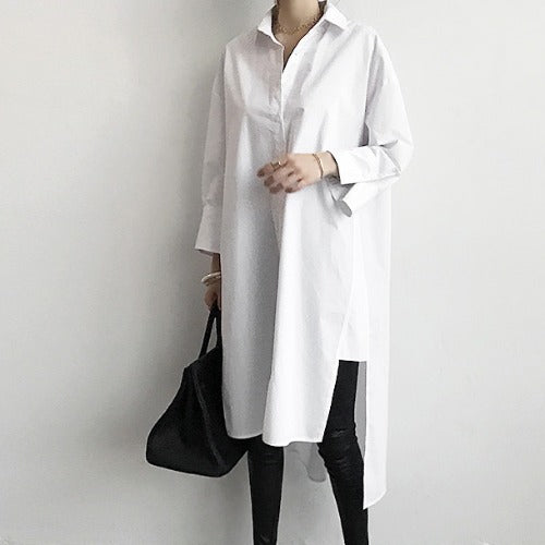 Women Autumn Asymmetric Long Sleeves Shirt Dresses