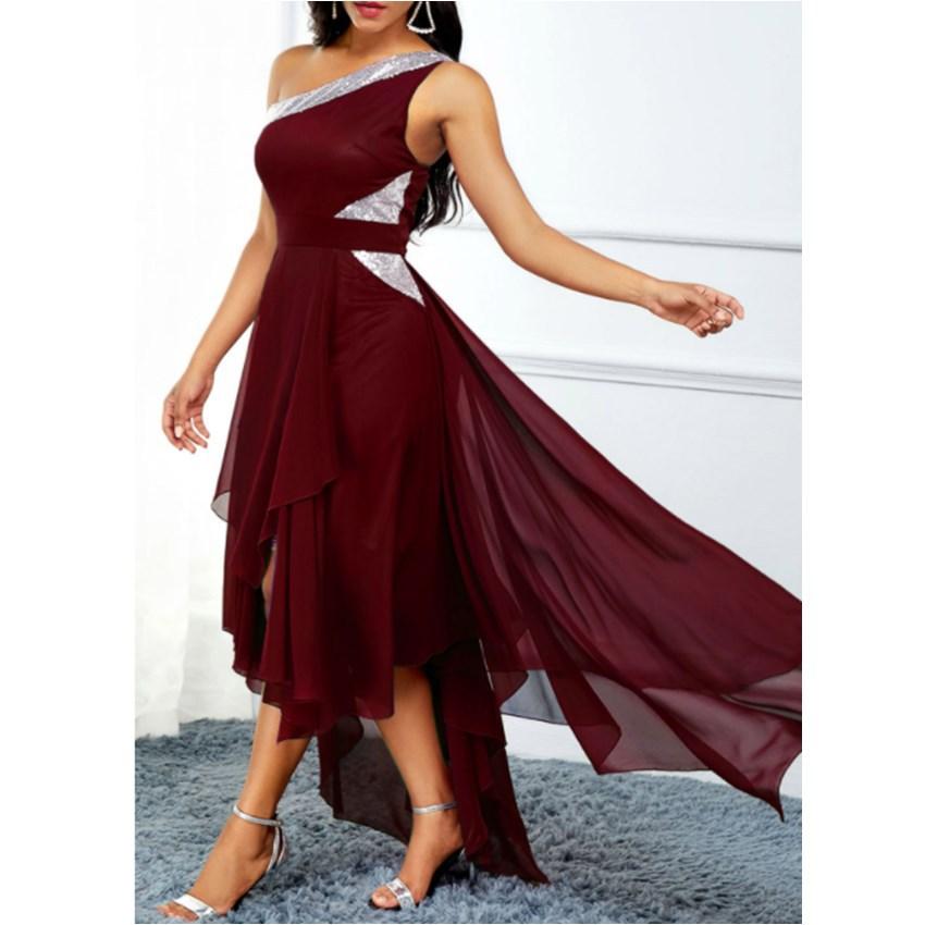 Women One Shoulder Irregular Long Dresses--Free Shipping at meselling99