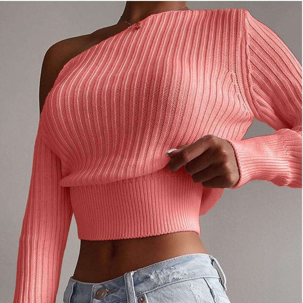 Women One Shoulder Sexy Knitting Sweaters