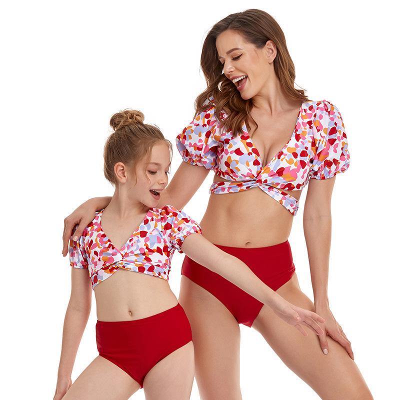Parent-child Puff Sleeves Summer Beach Bikinis-STYLEGOING
