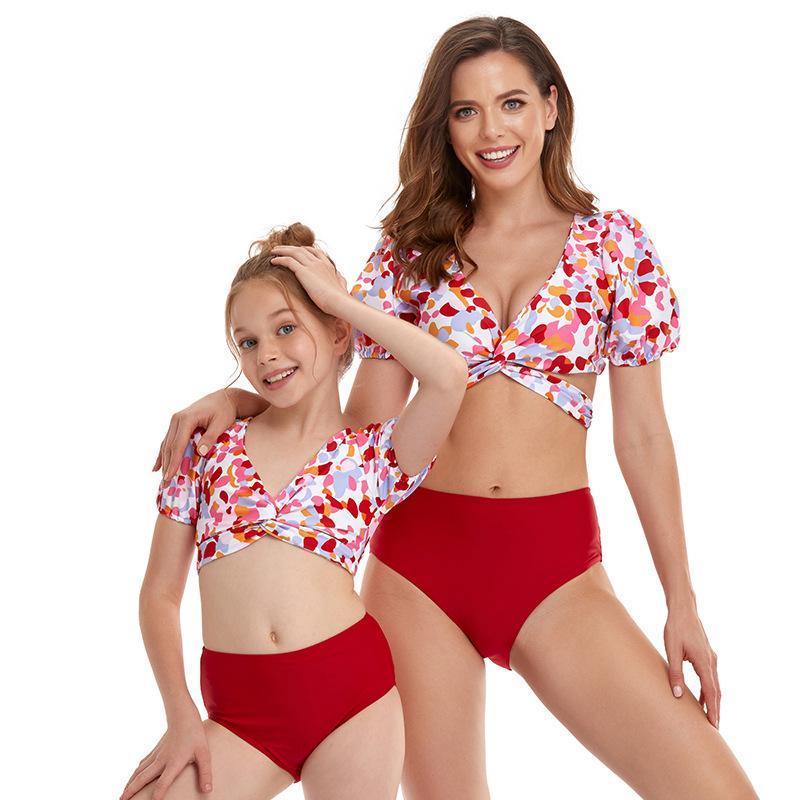 Parent-child Puff Sleeves Summer Beach Bikinis-STYLEGOING