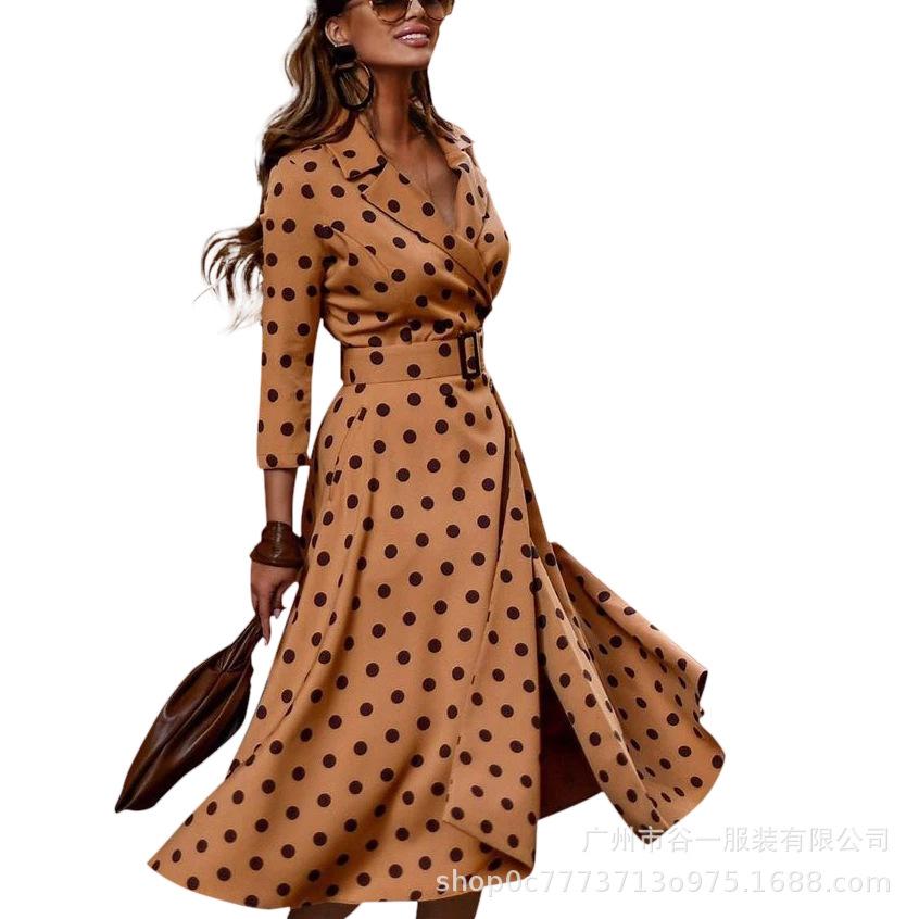 Casaul Fashion Long Sleeves Dot Long Dresses-STYLEGOING