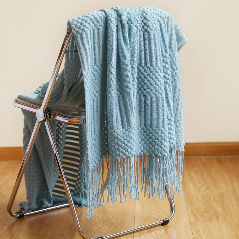 Soft Sofa Blanket with Tassels-Lake Blue-127*152+12CM-Free Shipping at meselling99