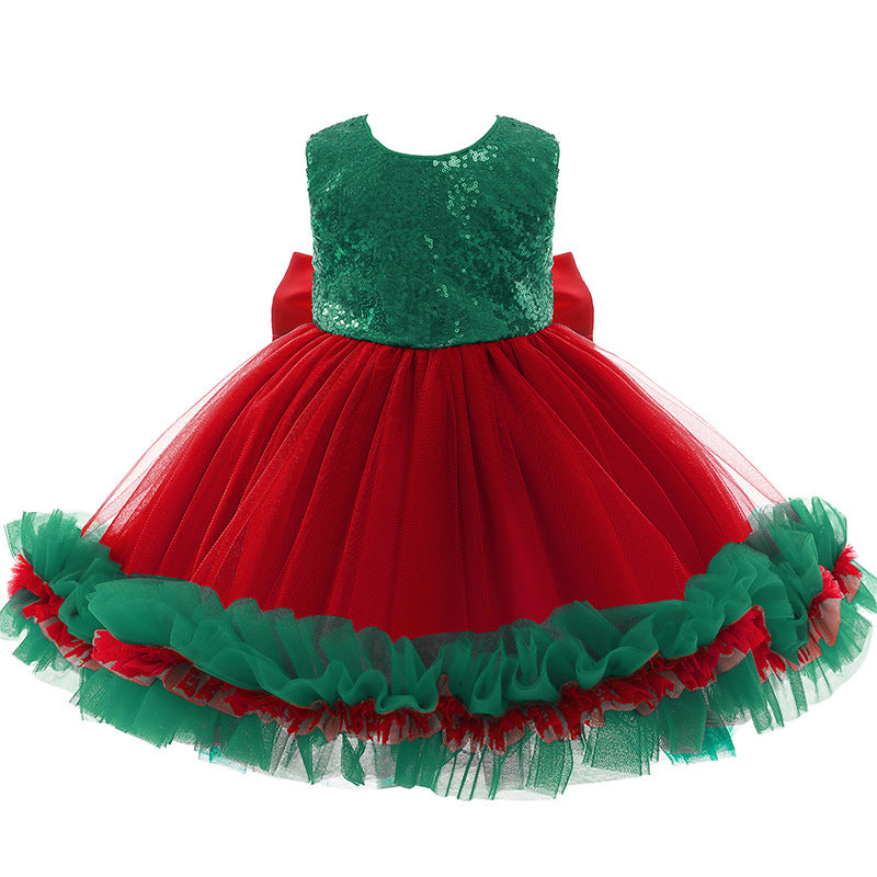 Merry Christmas Girl's Party Princess Dresses (Headband Included)