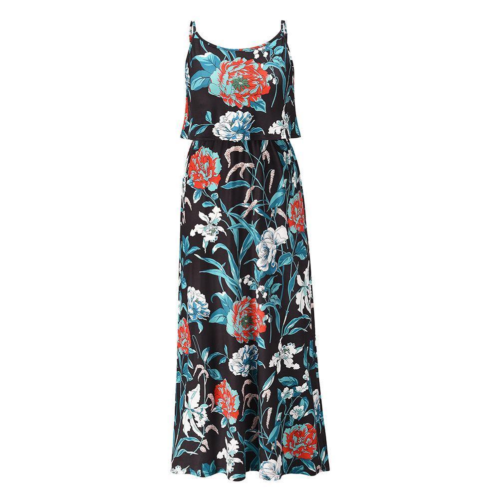 Little Foral Print Long Summer Beach Dresses-STYLEGOING