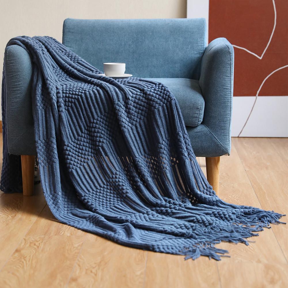 Soft Sofa Blanket with Tassels-Dark Blue-127*152+12CM-Free Shipping at meselling99