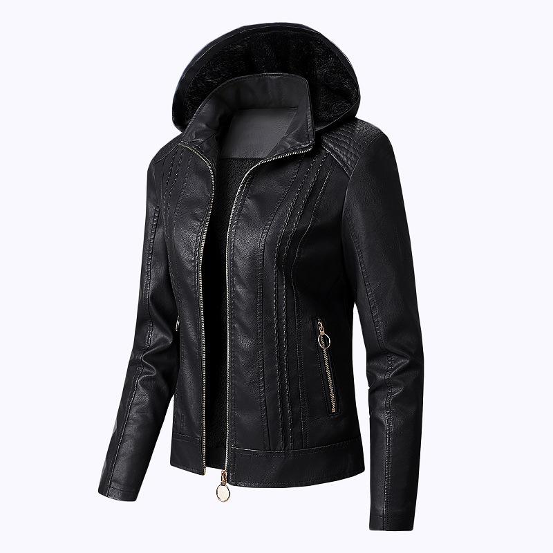 Fashion Turnover Collar Zipper Women PU Jacket