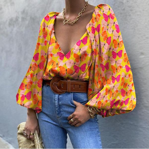 Summer Butterfly Long Sleeves Blouses-STYLEGOING