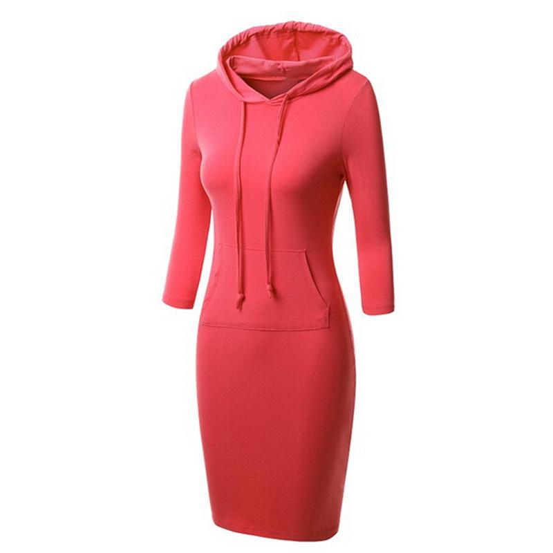 Women Fashion 3/4 Length Sleeves Fall Tight Short Dresses-Red-XS-Free Shipping at meselling99