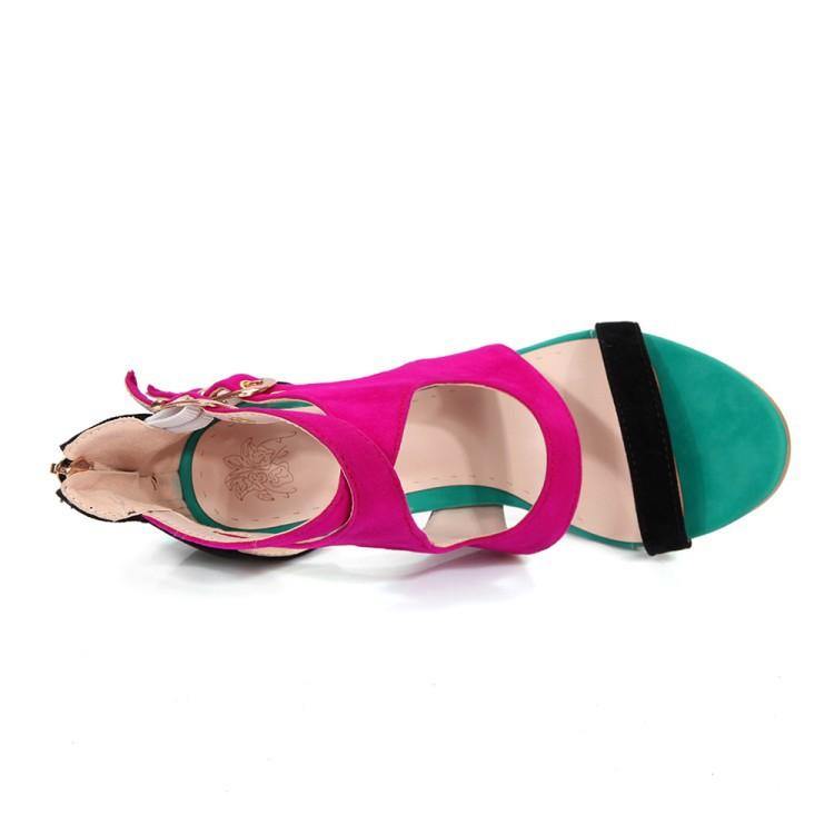 Women Summer Velvet Constract High Heels Sandals-STYLEGOING