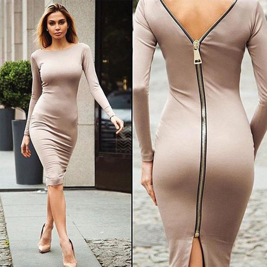 Sexy Back Zippered Bodycon Dresses-STYLEGOING