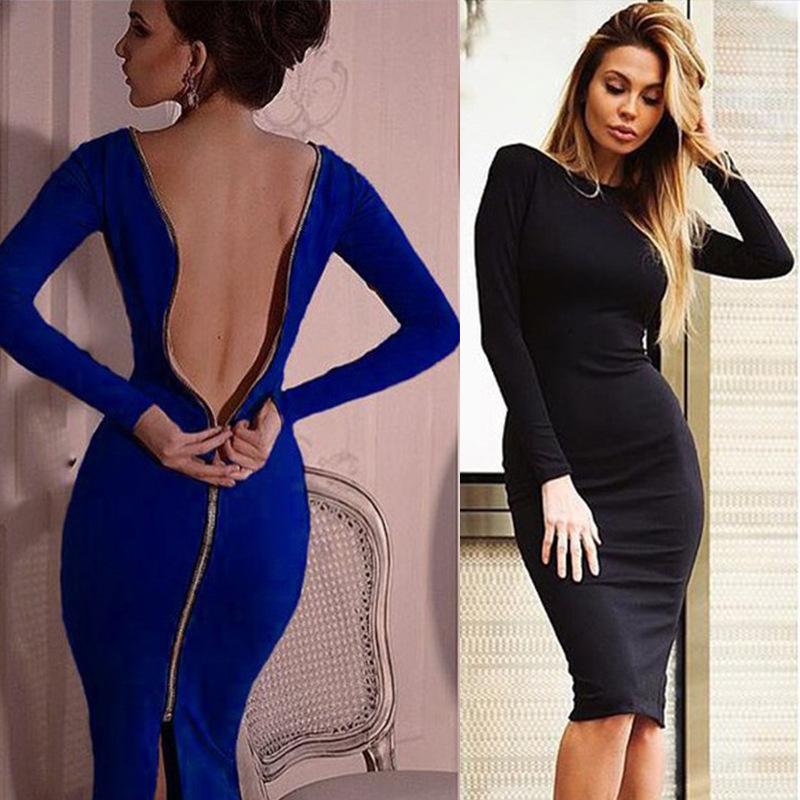 Sexy Back Zippered Bodycon Dresses-STYLEGOING