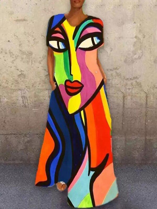 Face Print Colorful Bohemia Maxi Dress-STYLEGOING