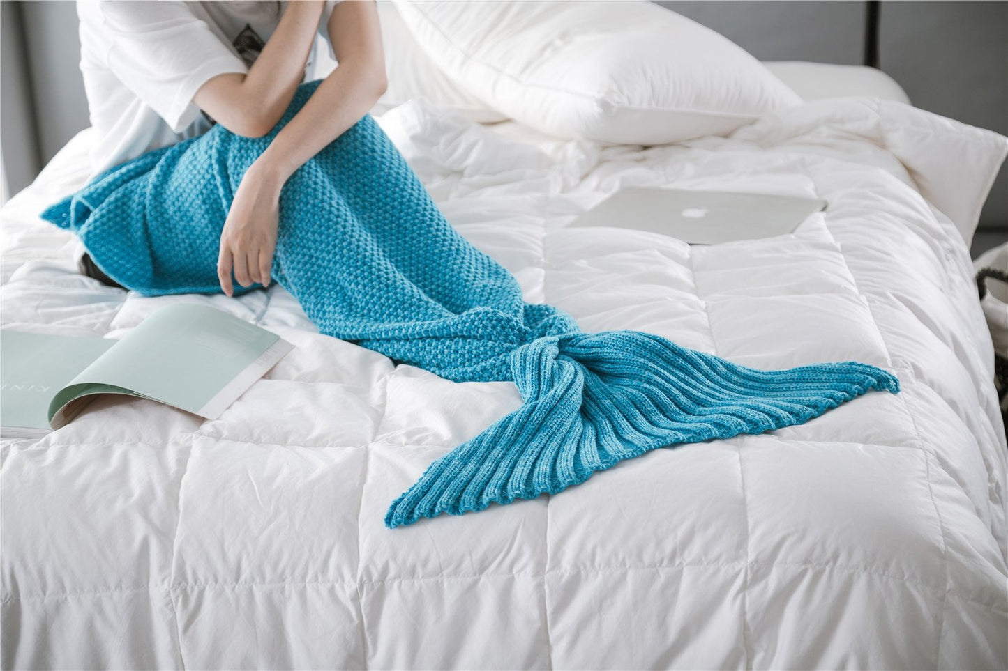 Knitting Mermaid Blanket-Lake Blue-80X180CM Adult-Free Shipping at meselling99