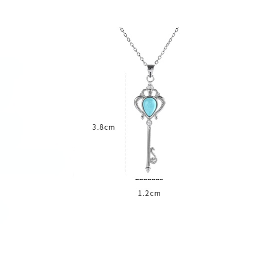 Valentine Sterling Silver Turquoise Key Shaped Necklace for Women