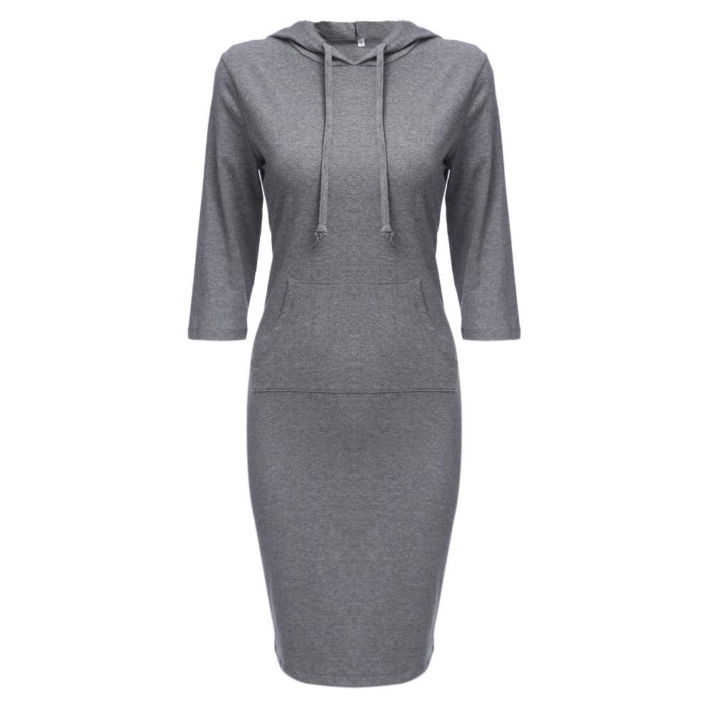 Women Fashion 3/4 Length Sleeves Fall Tight Short Dresses-Gray-XS-Free Shipping at meselling99