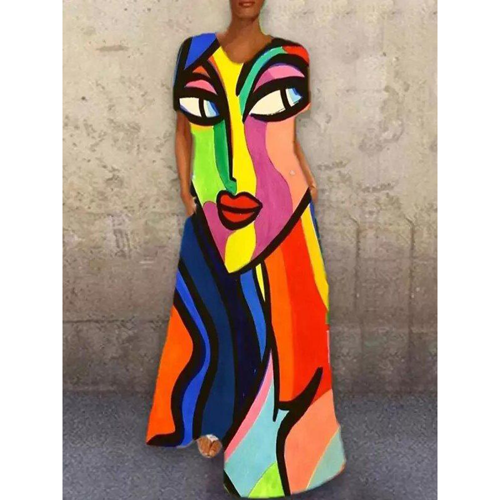 Face Print Colorful Bohemia Maxi Dress-STYLEGOING
