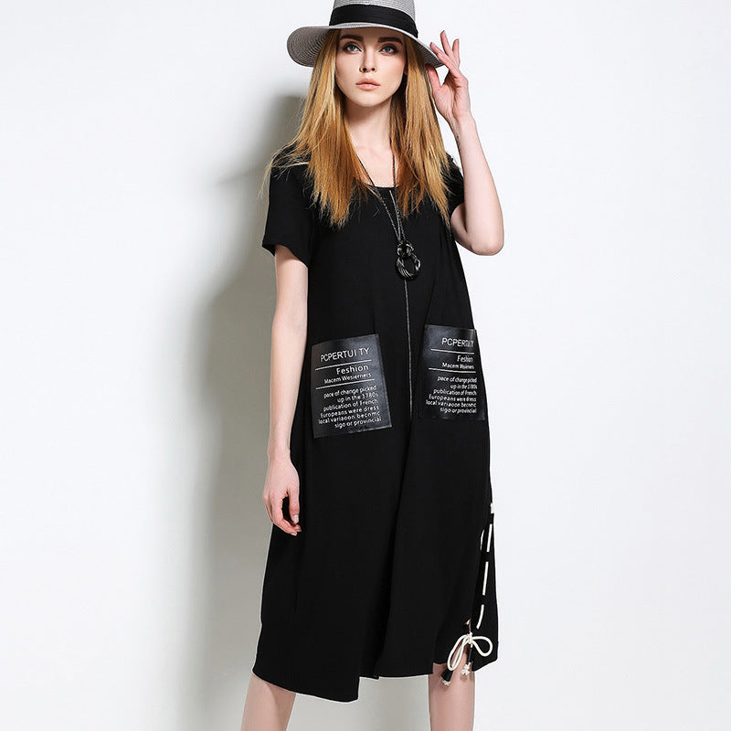 Designed Black Summer Short Sleeves Shift Dresses