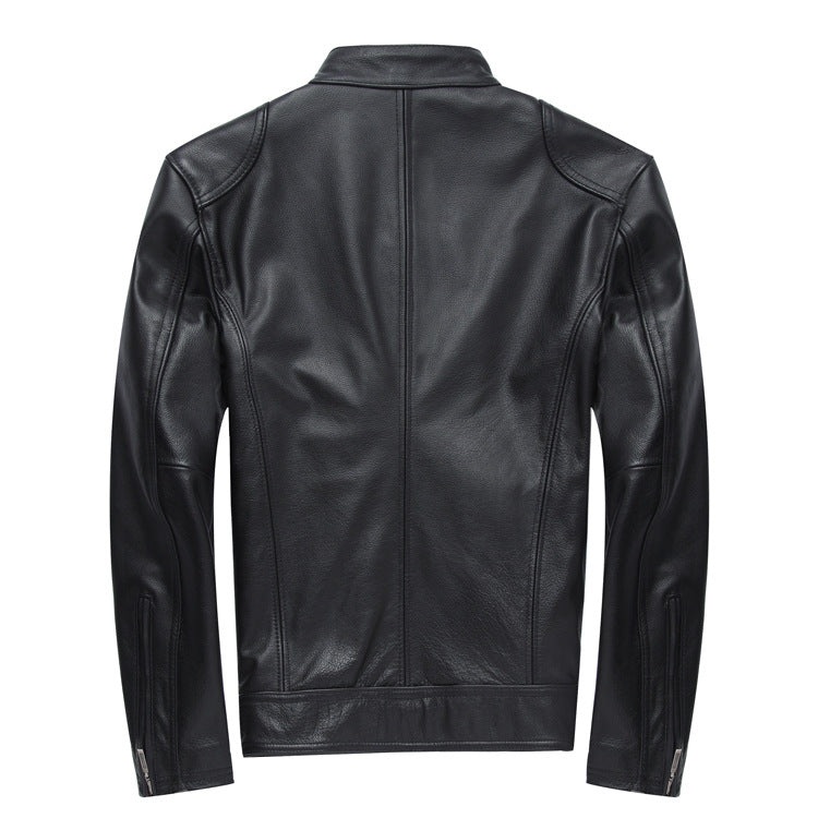 Casual Black Motorcycle Cowhide Leather Jackets for Men