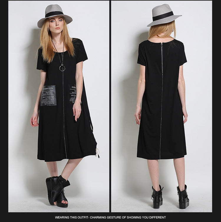 Designed Black Summer Short Sleeves Shift Dresses