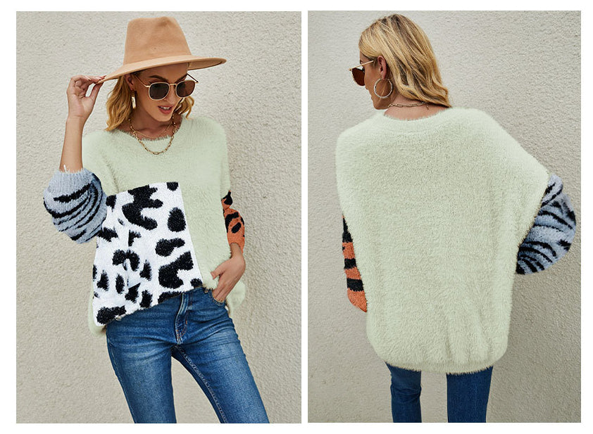 Casual Leopard Designed Long Sleeves Knitted Sweaters