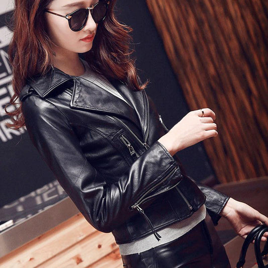 Cool Sheep Skin Motorcycle Short Jackets for Women
