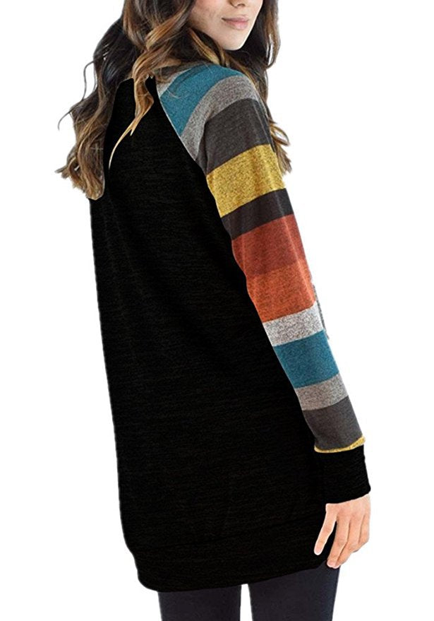 Leisure Striped Long Sleeves T Shirts for Women