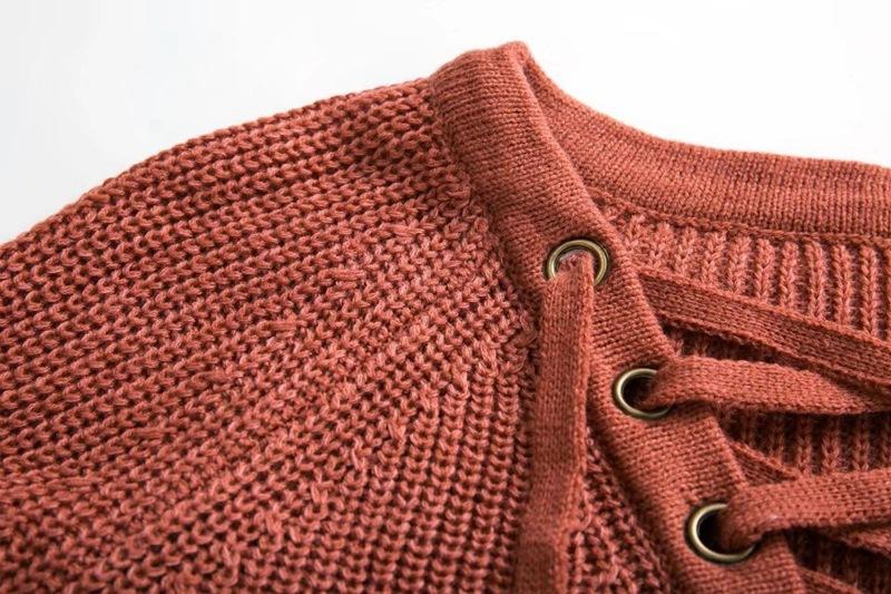 Sexy Cross Bandage Loose Knitting Sweaters-STYLEGOING