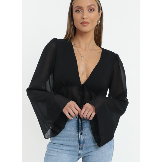 Sexy Women Summer Chiffon Deep V Neck Shirts