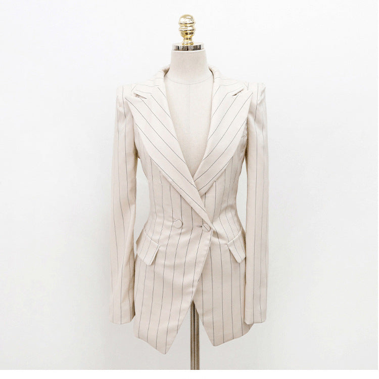 Elegant Striped Office Lady Blazer and Dress Sets