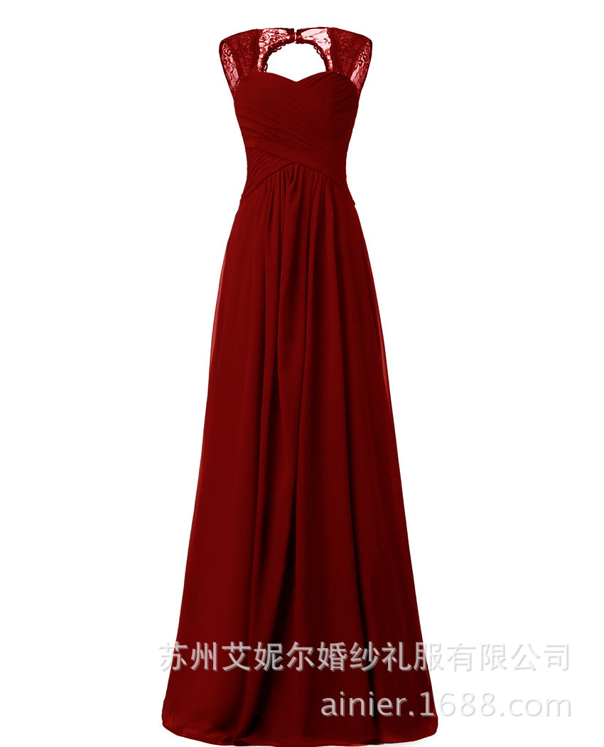 Women Elegant Sleeveless Lace Long Evening Dresses