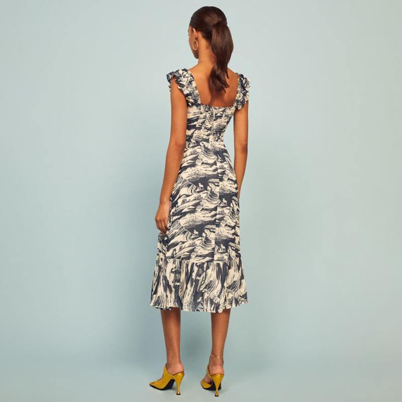 Summer Suspender Printed Knee Length Dress-STYLEGOING