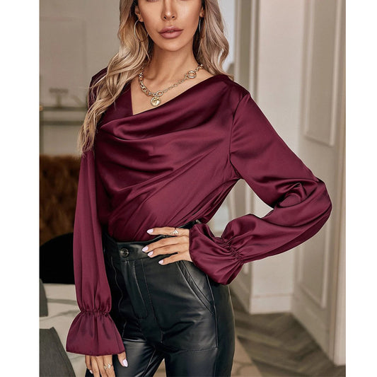 Elegant Satin Pullover Long Sleeves Women Shirts