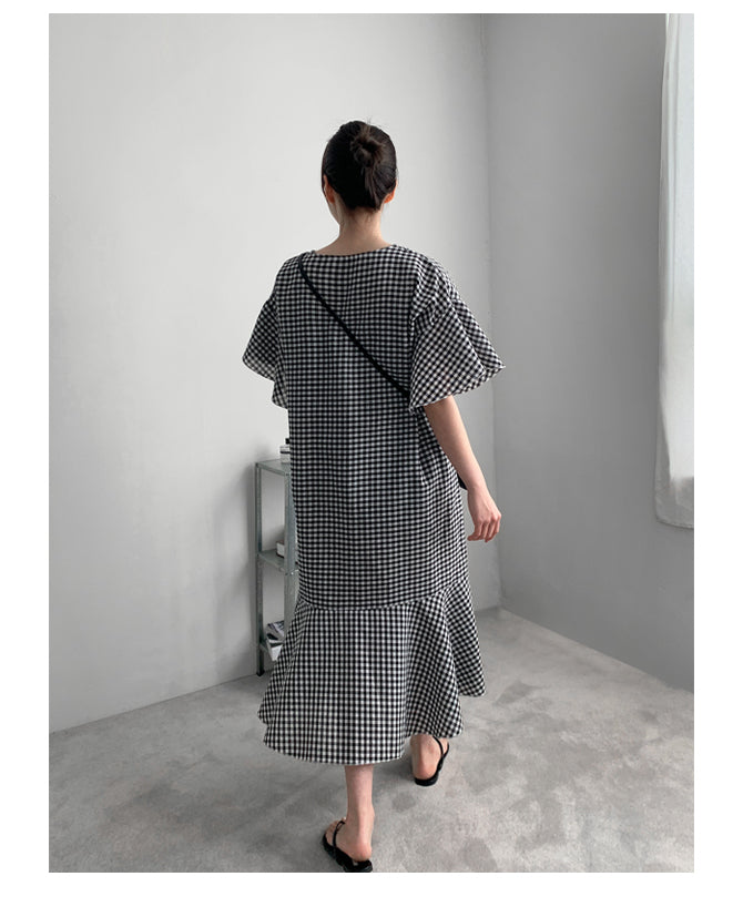 Vintage Summer Plaid Women Long Dresses