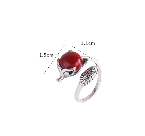 Antique Red Agate Fox Design Sliver Rings for Women