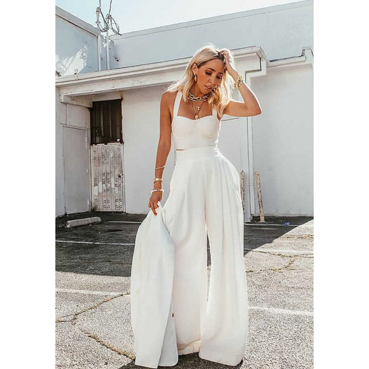 Sexy Straps Crop Top&Loose Pants Suits-STYLEGOING
