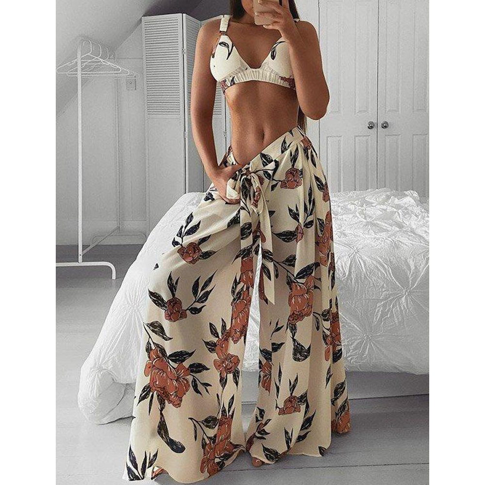 Women Casual Floral Printed Two-Piece Suits-STYLEGOING
