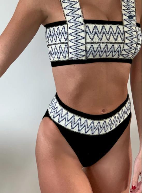 Summer Split Stretch Panel Striped Bikini-STYLEGOING