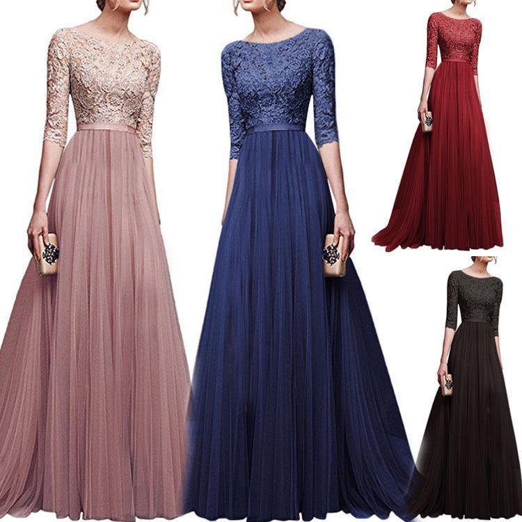Chiffon Lace Evening Long Dresses-STYLEGOING
