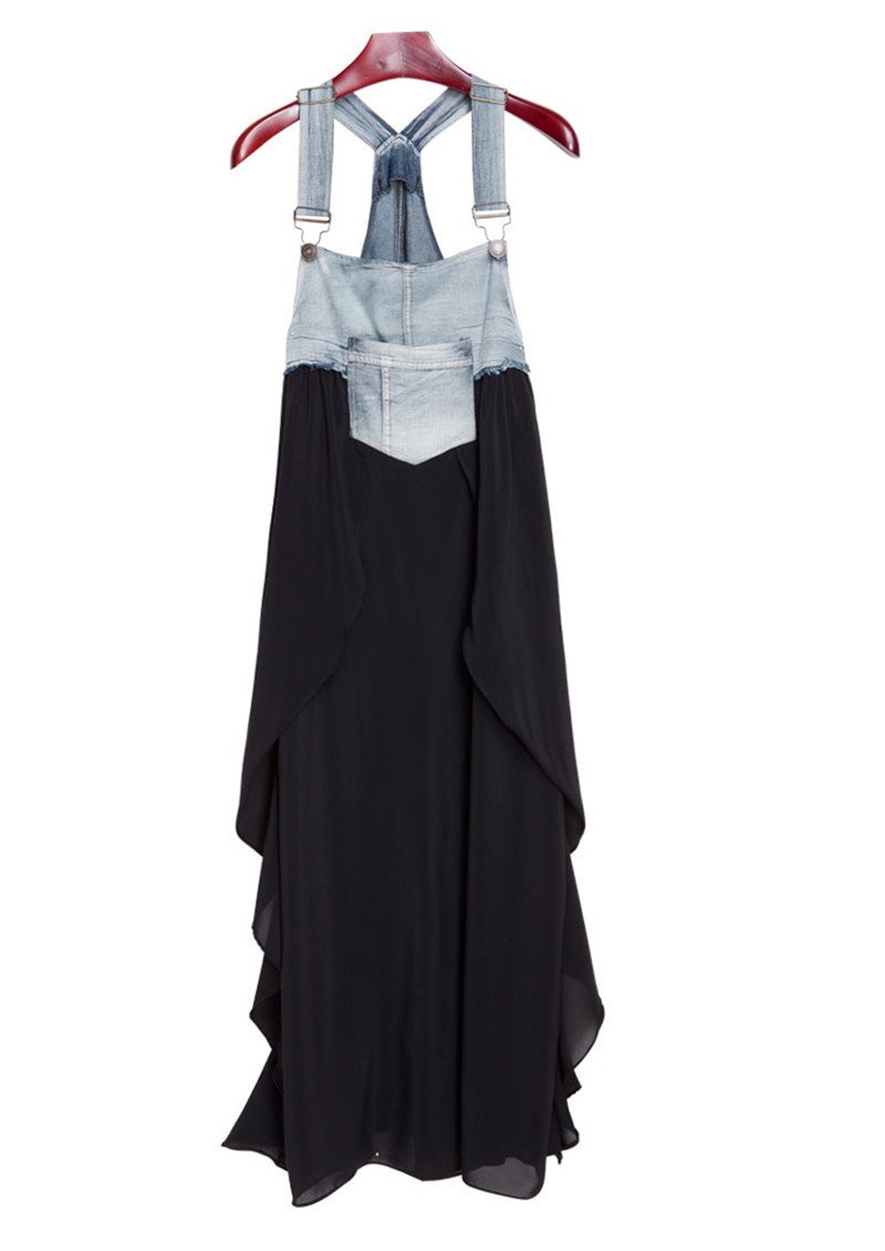 Summer Chiffon Denim Suspender Women Dresses