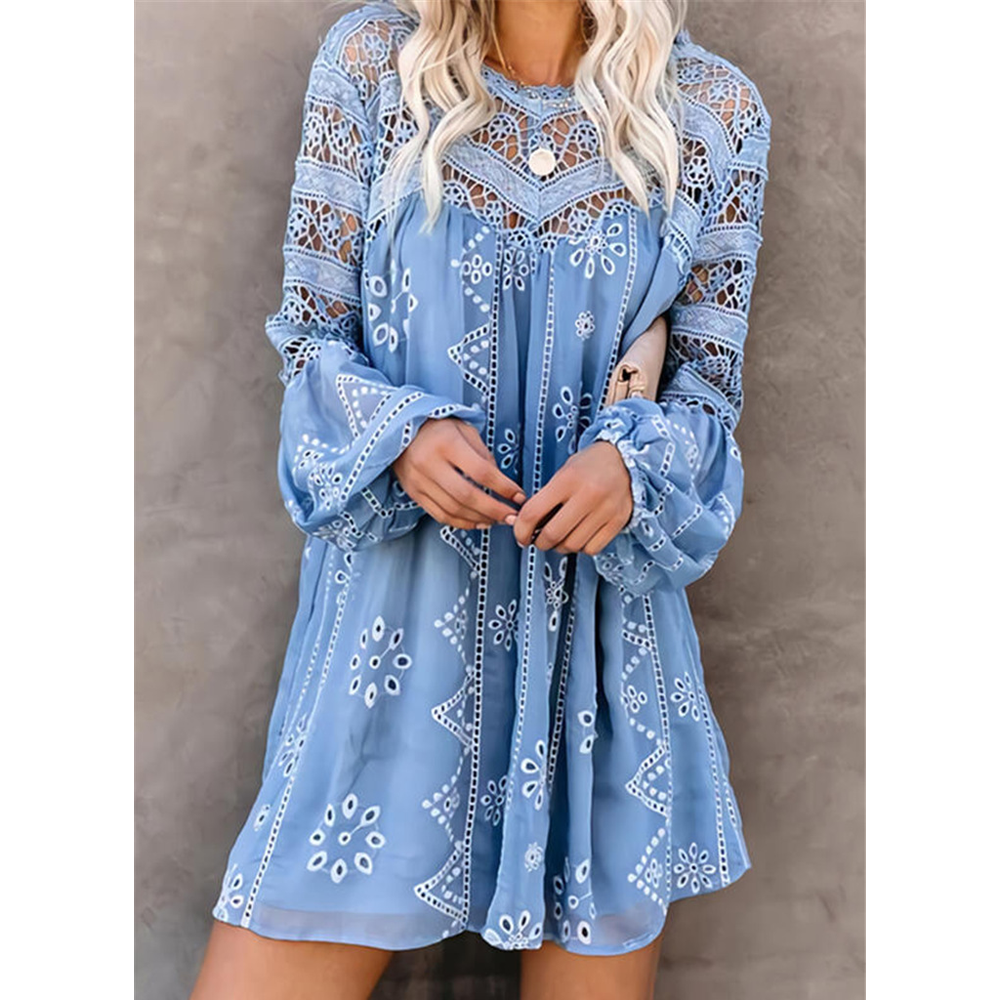 Women Summer Hollow Out Casual Short Dresses-STYLEGOING