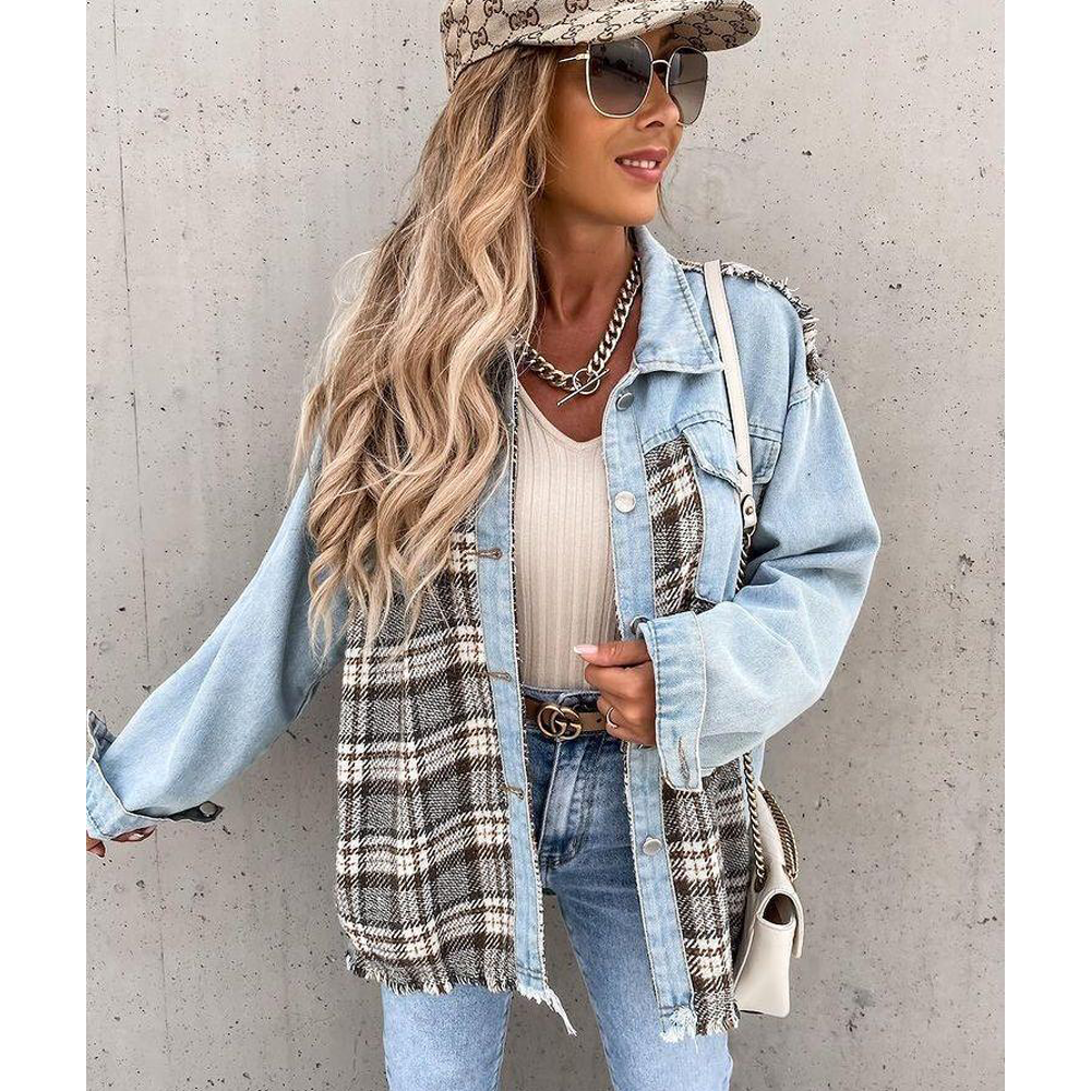 Casual Women Denim Contrast Top Shirts